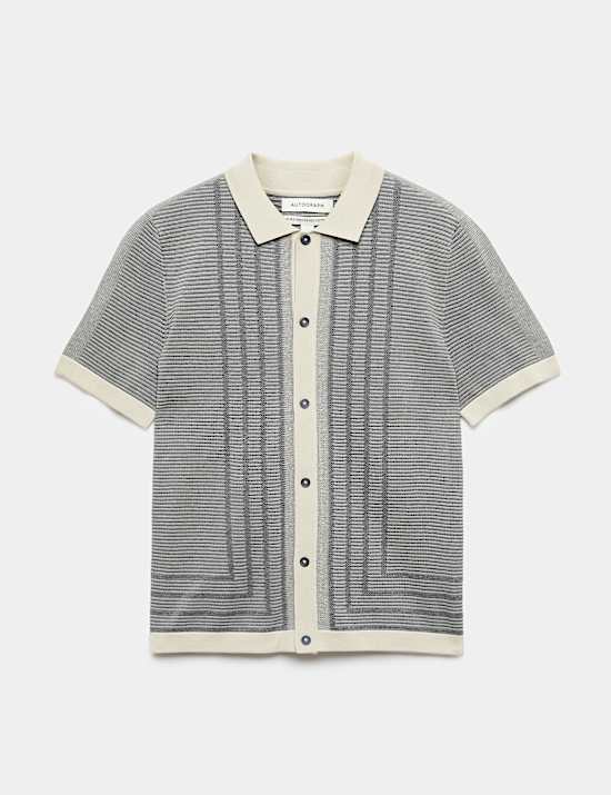 Gebreid poloshirt van puur katoen met doorknoopsluiting