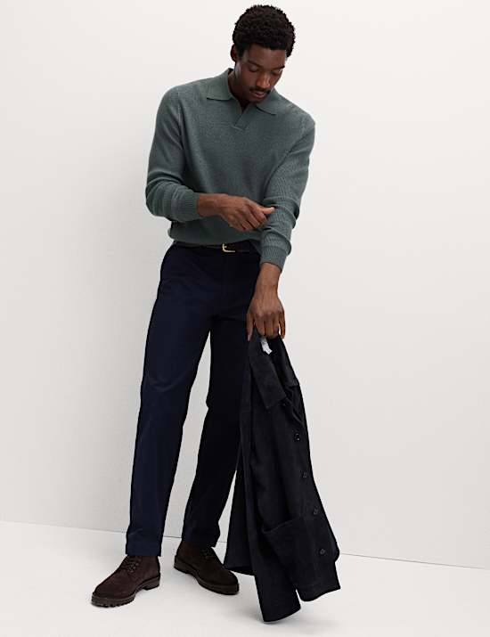 Air-Yarn Ribbed Open Neck Knitted Polo Shirt