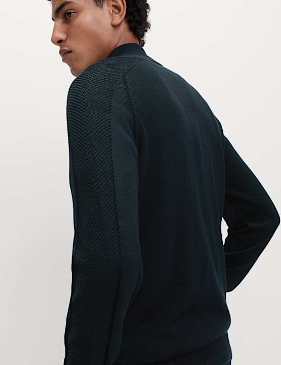 Cotton Modal Blend Half Zip Textured Jumper