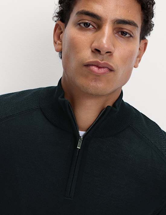 Cotton Modal Blend Half Zip Textured Jumper
