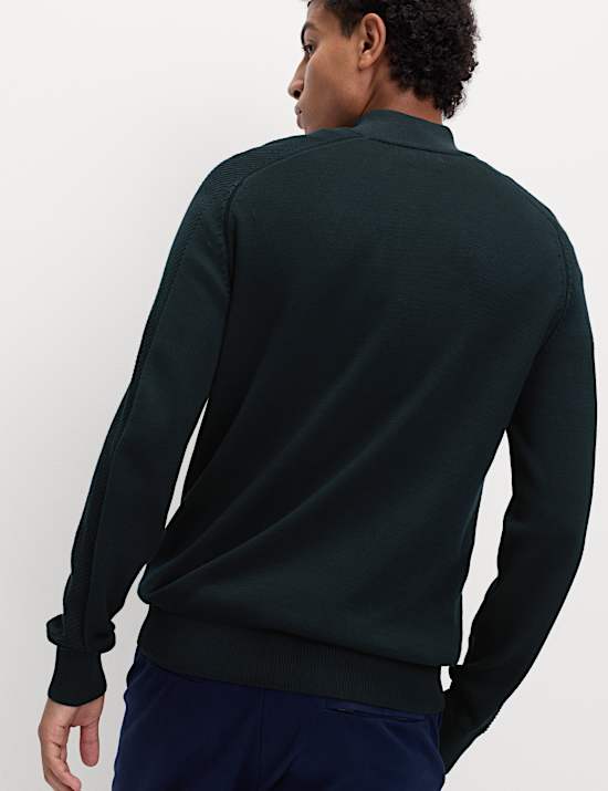 Cotton Modal Blend Half Zip Textured Jumper