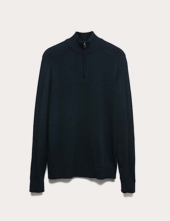 Cotton Modal Blend Half Zip Textured Jumper