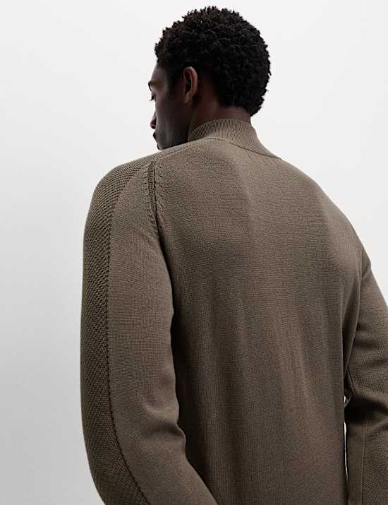 Cotton Modal Blend Half Zip Textured Jumper