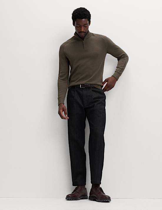 Cotton Modal Blend Half Zip Textured Jumper