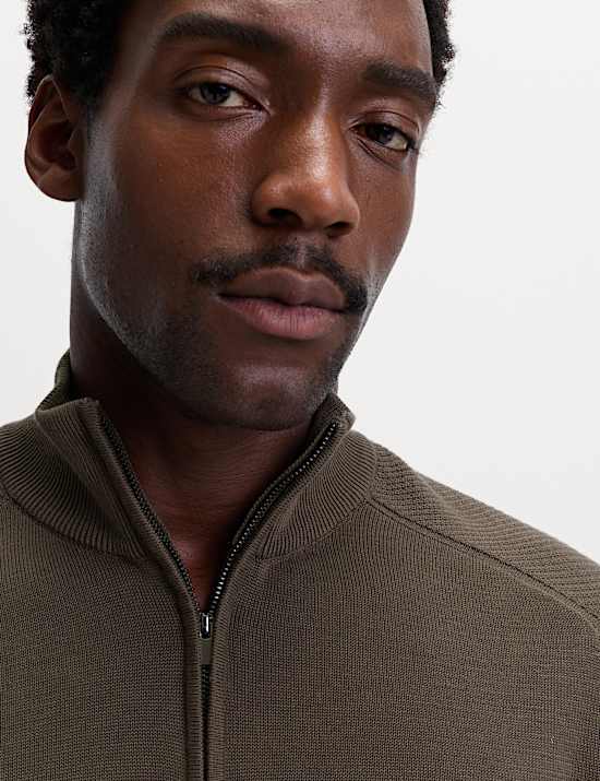 Cotton Modal Blend Half Zip Textured Jumper