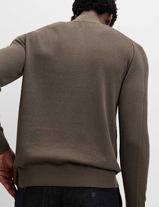 Cotton Modal Blend Half Zip Textured Jumper