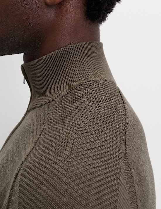 Cotton Modal Blend Half Zip Textured Jumper