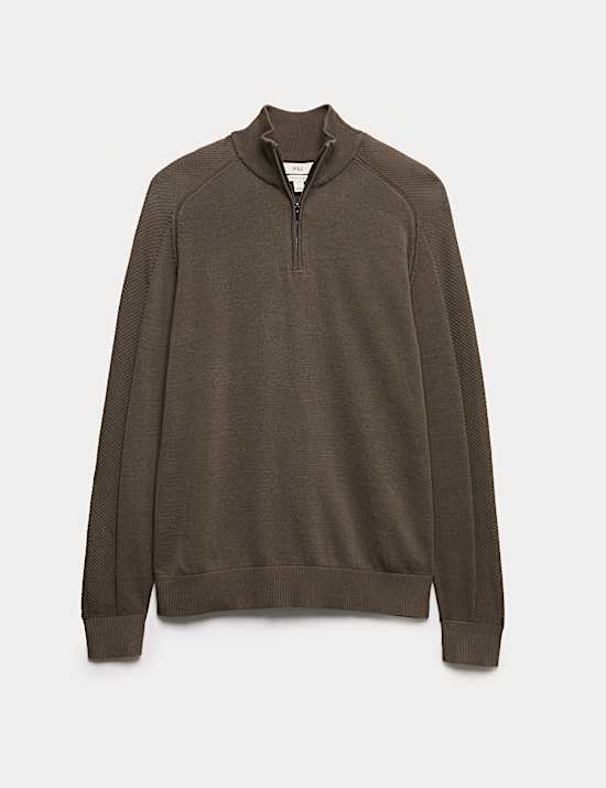 Cotton Modal Blend Half Zip Textured Jumper