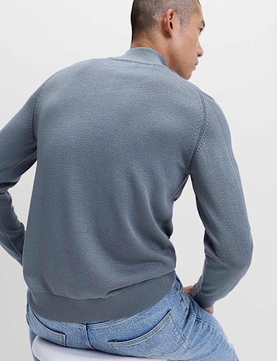 Cotton Modal Blend Half Zip Textured Jumper