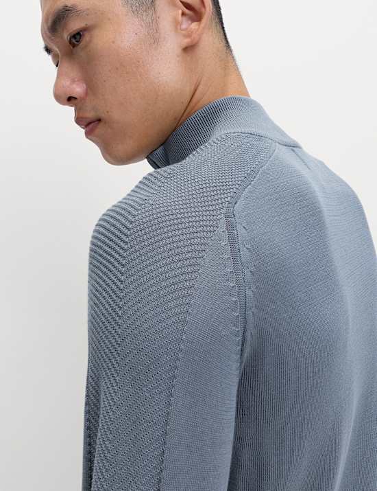 Cotton Modal Blend Half Zip Textured Jumper