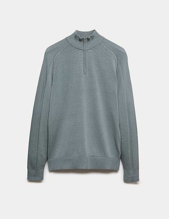 Cotton Modal Blend Half Zip Textured Jumper