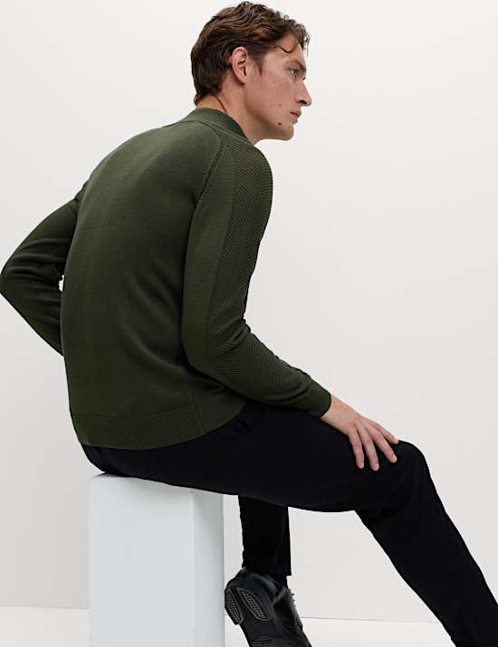 Cotton Modal Blend Half Zip Textured Jumper