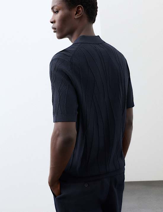 Pure Cotton Wavy Textured Polo Shirt