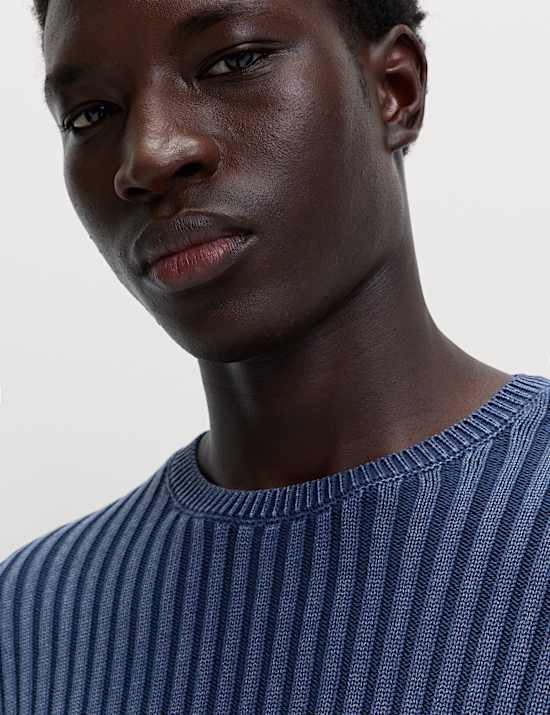 Pure Cotton Garment Dyed Crew Neck Jumper