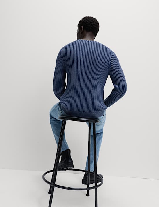 Pure Cotton Garment Dyed Crew Neck Jumper