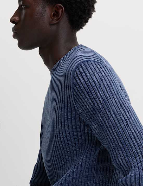 Pure Cotton Garment Dyed Crew Neck Jumper