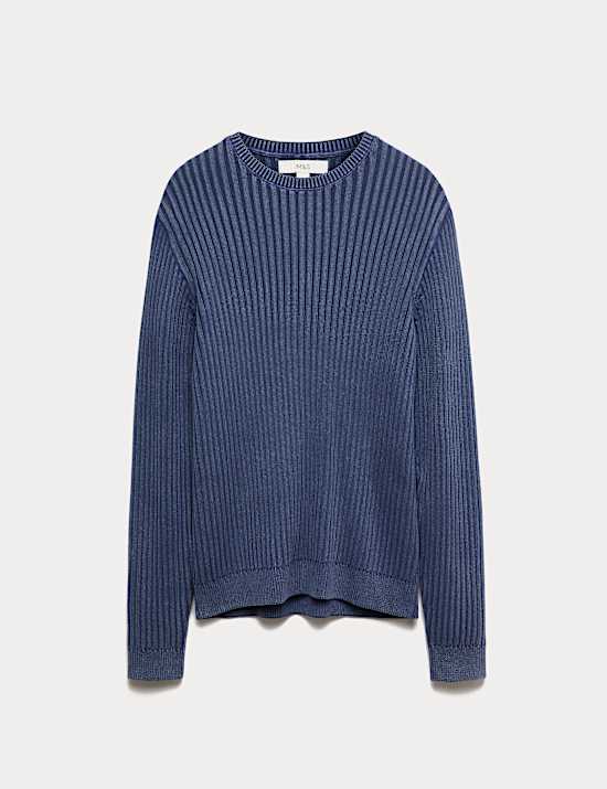 Pure Cotton Garment Dyed Crew Neck Jumper