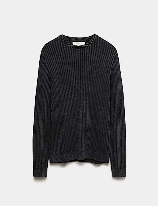 Pure Cotton Garment Dyed Crew Neck Jumper
