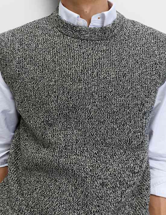 Cotton Blend Crew Neck Knitted Vest