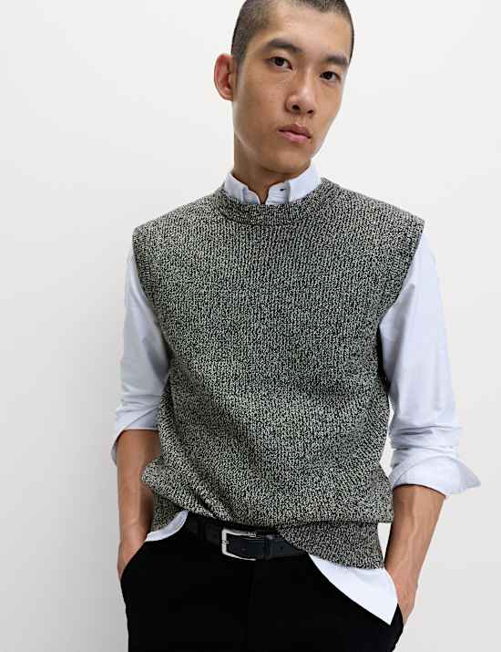 Cotton Blend Crew Neck Knitted Vest
