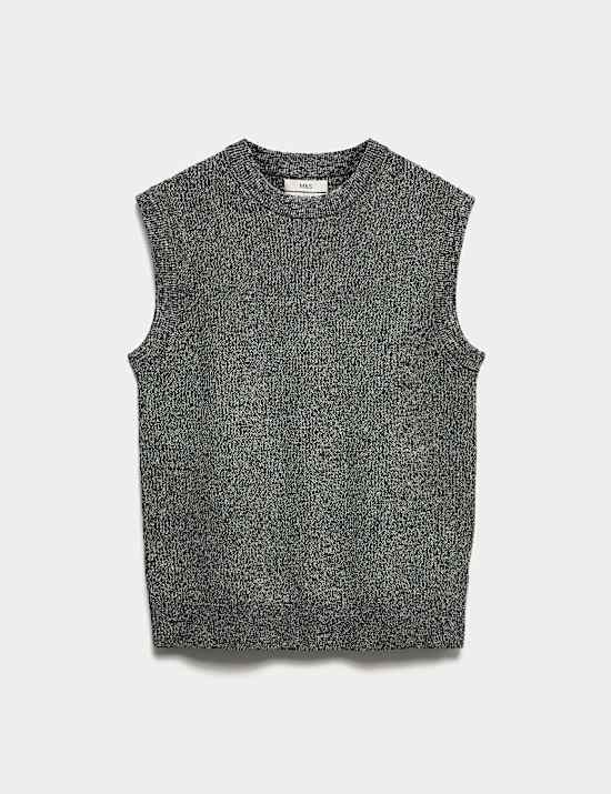 Cotton Blend Crew Neck Knitted Vest
