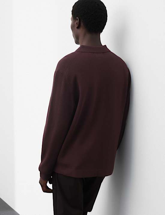 Half Zip Ribbed Long Sleeve Knitted Polo Shirt