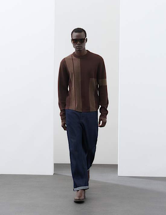 Abstract Linear Rib Crew Neck Jumper