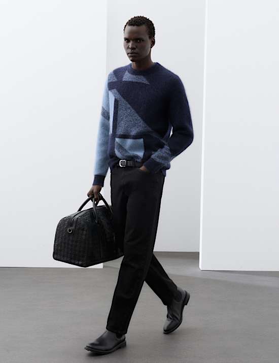 Merino Wool Blend Geometric Crew Neck Jumper