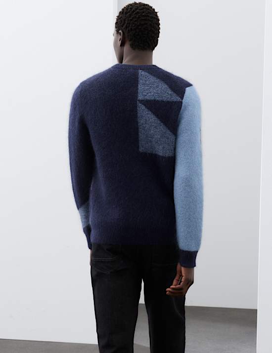 Merino Wool Blend Geometric Crew Neck Jumper
