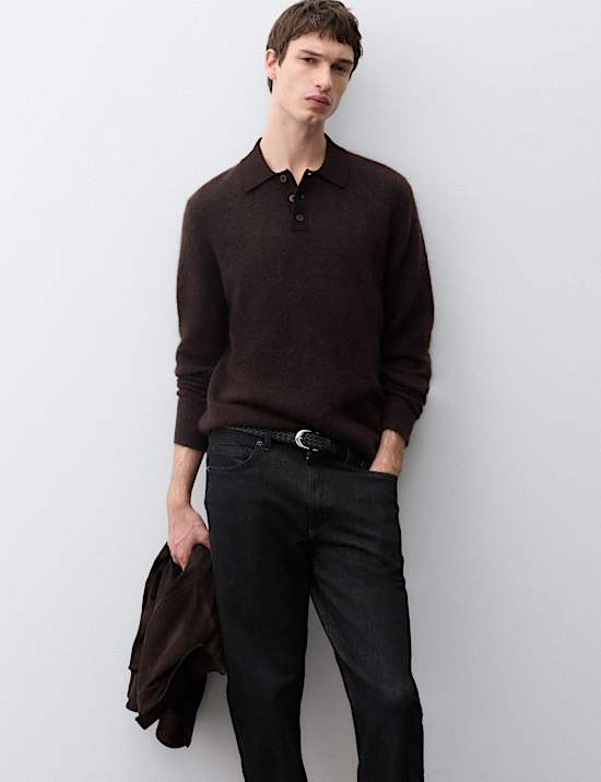 Gestricktes Poloshirt aus Mohair-Wollmischgewebe