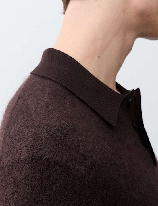 Mohair Wool Blend Knitted Polo Shirt