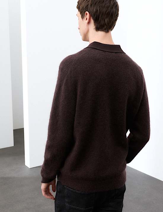 Mohair Wool Blend Knitted Polo Shirt