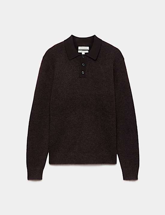 Polo en maille de laine m&eacute;rinos m&eacute;lang&eacute;e