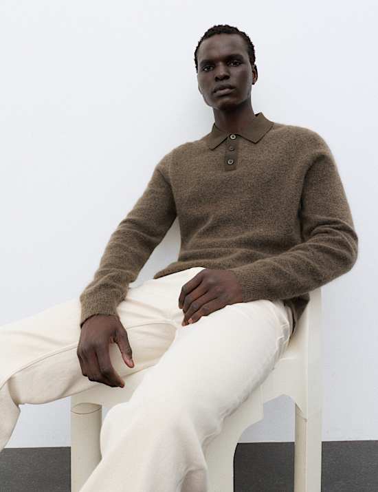 Mohair Wool Blend Knitted Polo Shirt
