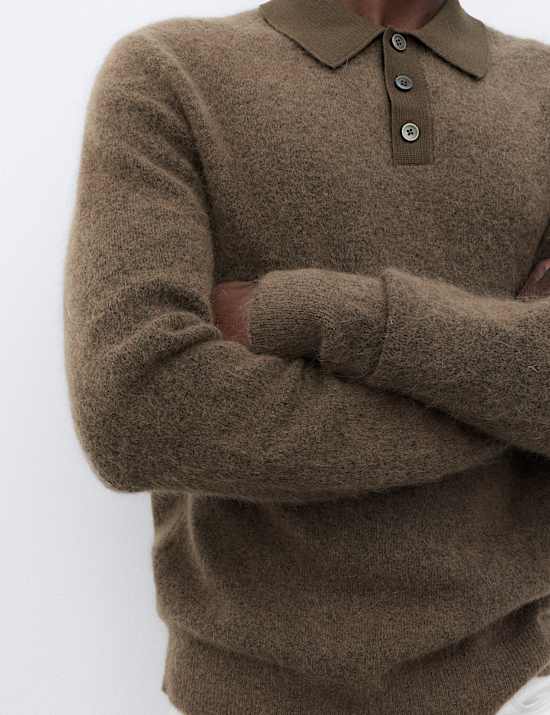 Mohair Wool Blend Knitted Polo Shirt