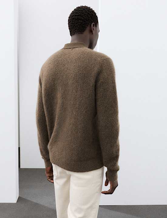 Mohair Wool Blend Knitted Polo Shirt