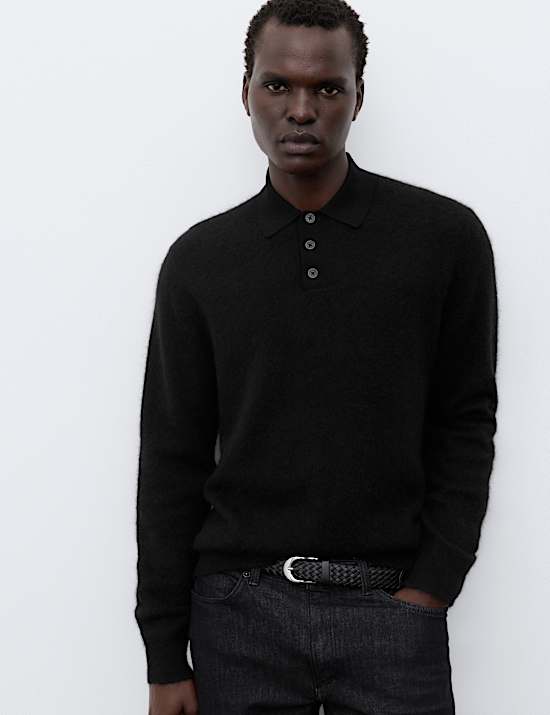 Mohair Wool Blend Knitted Polo Shirt