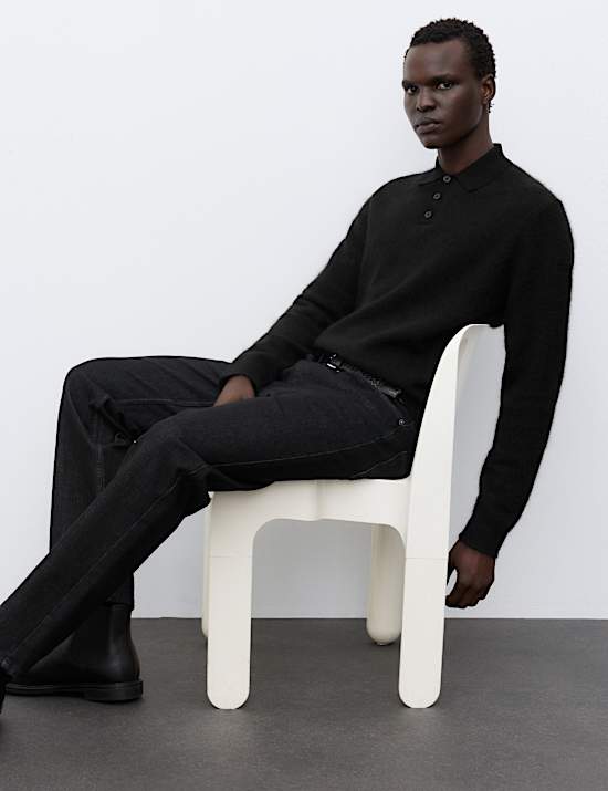 Mohair Wool Blend Knitted Polo Shirt
