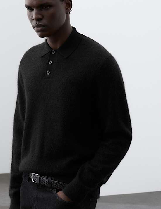 Mohair Wool Blend Knitted Polo Shirt