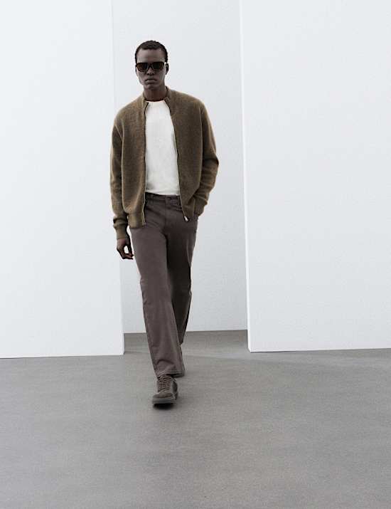Merino Wool Blend Funnel Neck Zip Up Cardigan