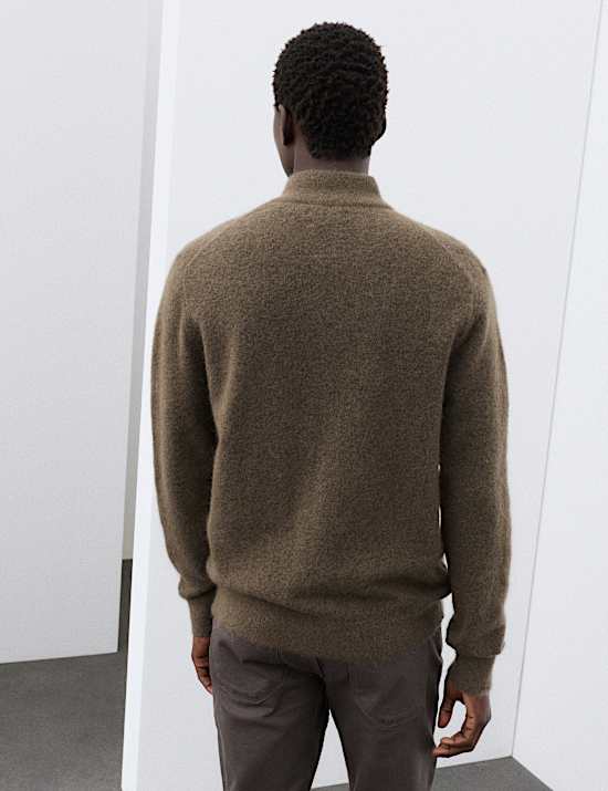 Merino Wool Blend Funnel Neck Zip Up Cardigan