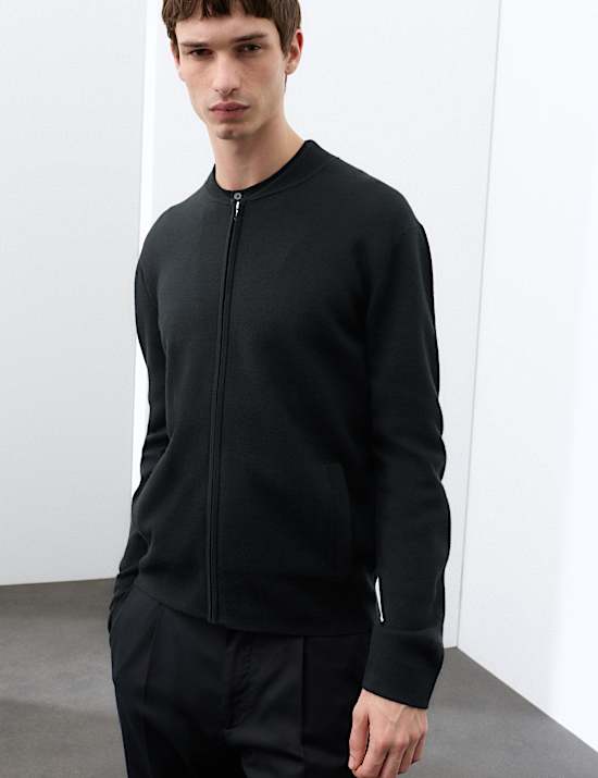Blouson en maille de laine m&eacute;rinos m&eacute;lang&eacute;e