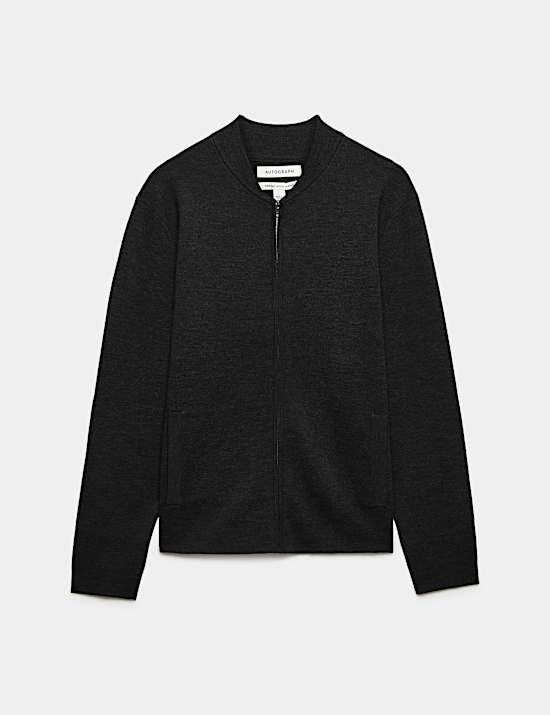 Blouson en maille de laine m&eacute;rinos m&eacute;lang&eacute;e