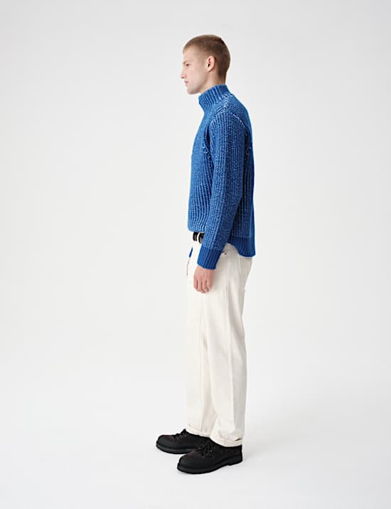 Wool Blend Funnel Neck Plaited Jumper
