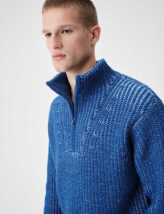 Wool Blend Funnel Neck Plaited Jumper