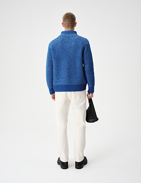 Wool Blend Funnel Neck Plaited Jumper