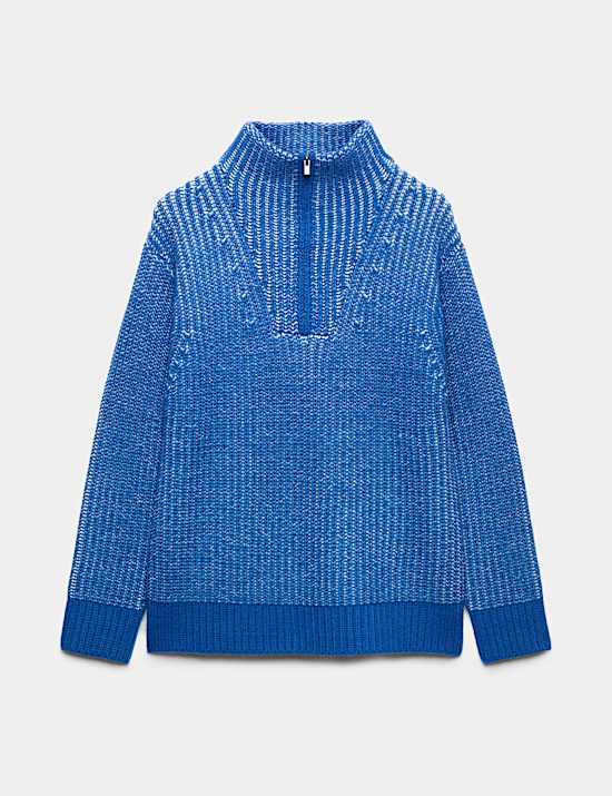 Wool Blend Funnel Neck Plaited Jumper
