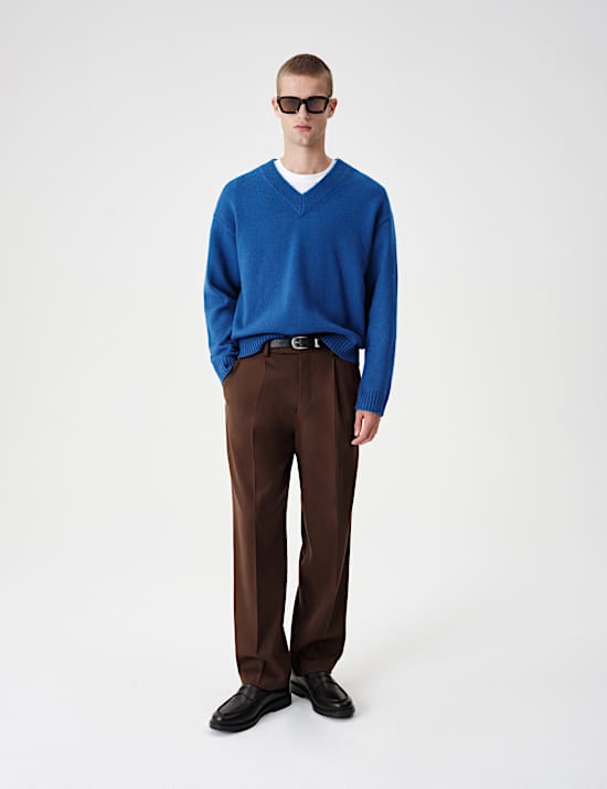 Wool Blend Chunky V Neck Jumper