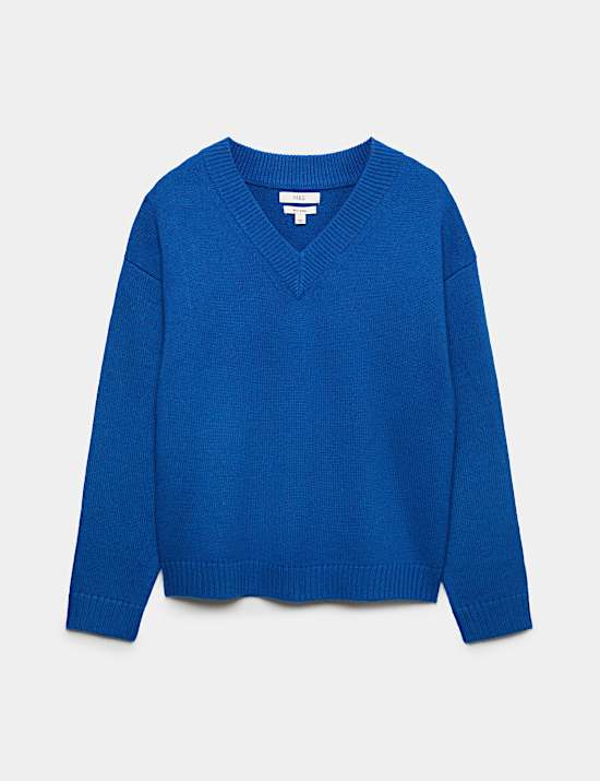 Wool Blend Chunky V Neck Jumper