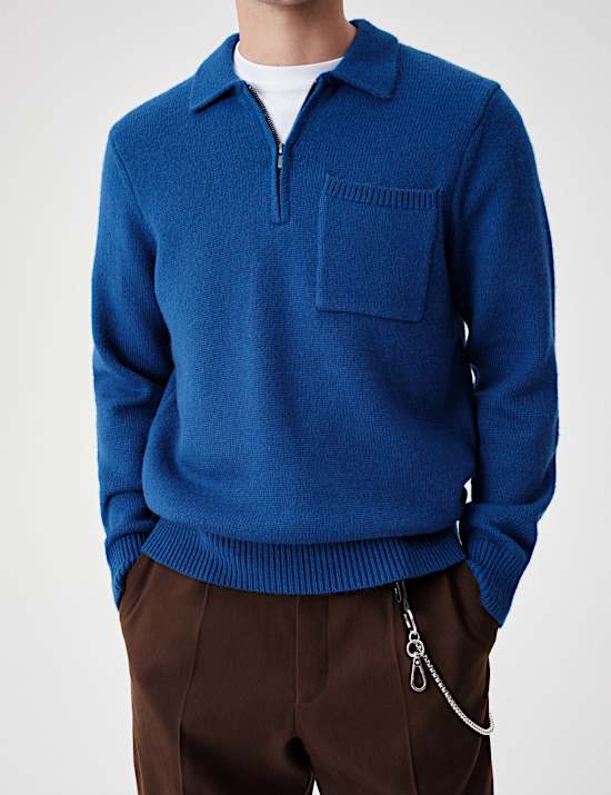 Quarter Zip Knitted Polo Shirt